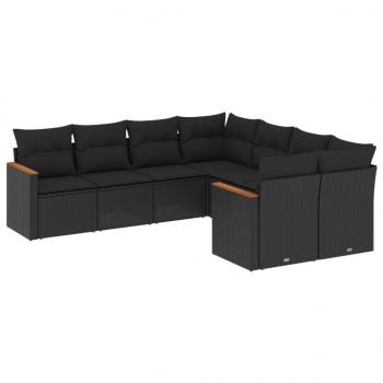 8-tlg. Garten-Sofagarnitur mit Kissen Schwarz Poly Rattan