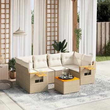 ARDEBO.de - 7-tlg. Garten-Sofagarnitur mit Kissen Beige Poly Rattan