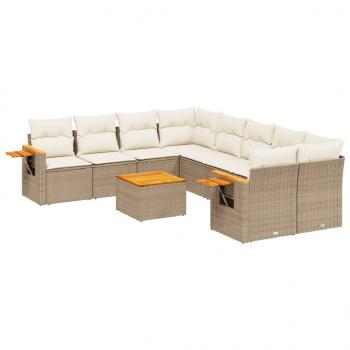 9-tlg. Garten-Sofagarnitur mit Kissen Beige Poly Rattan