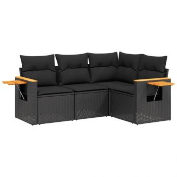 4-tlg. Garten-Sofagarnitur mit Kissen Schwarz Poly Rattan