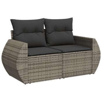 8-tlg. Garten-Sofagarnitur mit Kissen Grau Poly Rattan