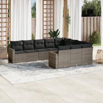 ARDEBO.de - 10-tlg. Garten-Sofagarnitur mit Kissen Grau Poly Rattan