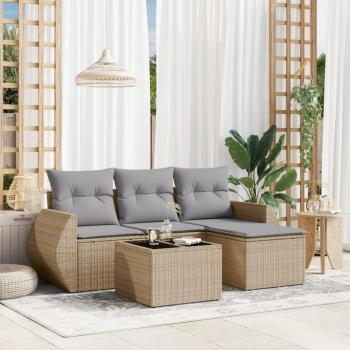 ARDEBO.de - 5-tlg. Garten-Sofagarnitur mit Kissen Beige Poly Rattan