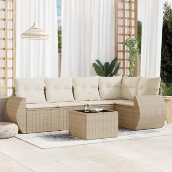 ARDEBO.de - 6-tlg. Garten-Sofagarnitur mit Kissen Beige Poly Rattan