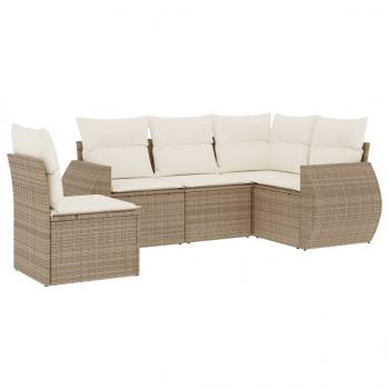 5-tlg. Garten-Sofagarnitur mit Kissen Beige Poly Rattan