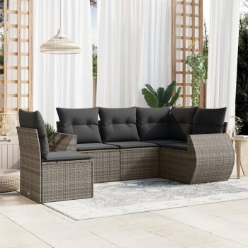 ARDEBO.de - 5-tlg. Garten-Sofagarnitur mit Kissen Grau Poly Rattan