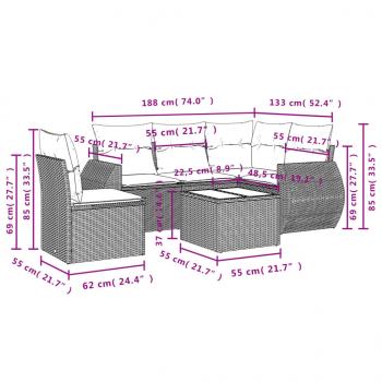 6-tlg. Garten-Sofagarnitur mit Kissen Schwarz Poly Rattan