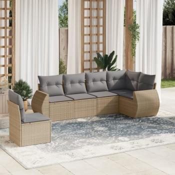 ARDEBO.de - 6-tlg. Garten-Sofagarnitur mit Kissen Beige Poly Rattan