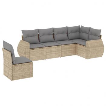 6-tlg. Garten-Sofagarnitur mit Kissen Beige Poly Rattan