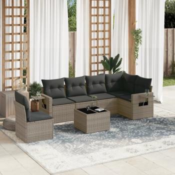 ARDEBO.de - 7-tlg. Garten-Sofagarnitur mit Kissen Grau Poly Rattan