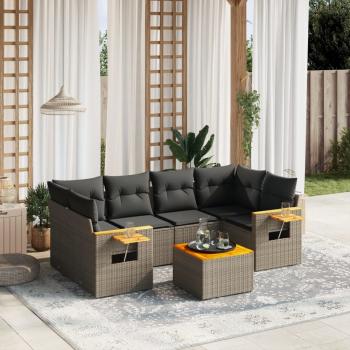 ARDEBO.de - 7-tlg. Garten-Sofagarnitur mit Kissen Grau Poly Rattan