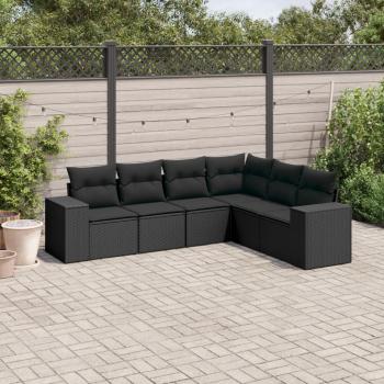 ARDEBO.de - 6-tlg. Garten-Sofagarnitur mit Kissen Schwarz Poly Rattan