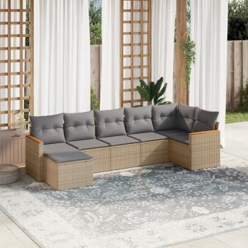 ARDEBO.de - 7-tlg. Garten-Sofagarnitur mit Kissen Beige Poly Rattan