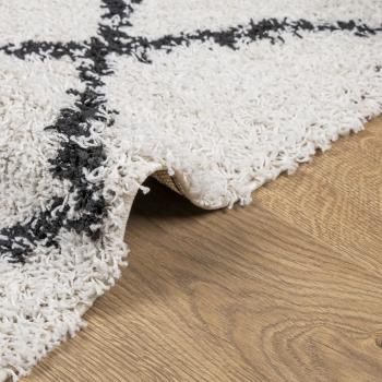 Teppich Shaggy Hochflor Modern Creme und Schwarz 160x160 cm