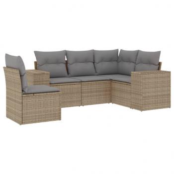 5-tlg. Garten-Sofagarnitur mit Kissen Beige Poly Rattan