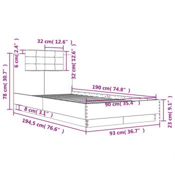 Bettgestell mit Kopfteil Betongrau 90x190 cm Holzwerkstoff