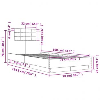 Bettgestell mit Kopfteil Betongrau 75x190 cm Holzwerkstoff