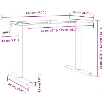 Gestell für Sitz-Steh-Schreibtische (94-135)x60x(70-114) cm