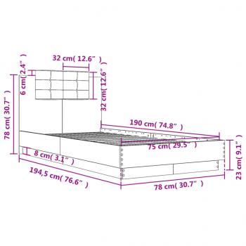 Bettgestell mit Kopfteil Schwarz 75x190 cm Holzwerkstoff