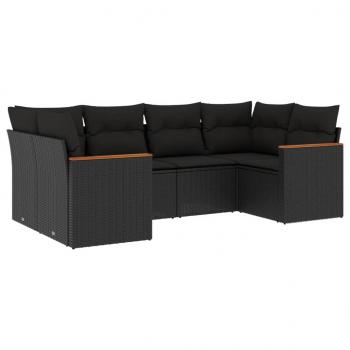 6-tlg. Garten-Sofagarnitur mit Kissen Schwarz Poly Rattan