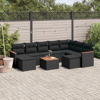 ARDEBO.de - 10-tlg. Garten-Sofagarnitur mit Kissen Schwarz Poly Rattan