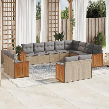 ARDEBO.de - 12-tlg. Garten-Sofagarnitur mit Kissen Beige Poly Rattan