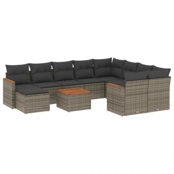 11-tlg. Garten-Sofagarnitur mit Kissen Grau Poly Rattan