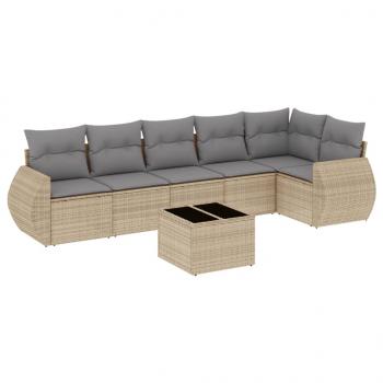 7-tlg. Garten-Sofagarnitur mit Kissen Beige Poly Rattan