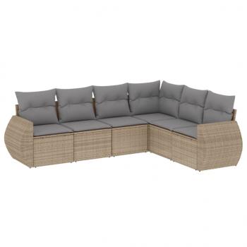 6-tlg. Garten-Sofagarnitur mit Kissen Beige Poly Rattan