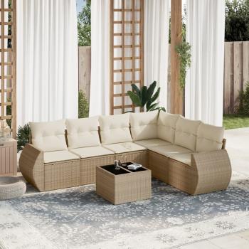 ARDEBO.de - 7-tlg. Garten-Sofagarnitur mit Kissen Beige Poly Rattan