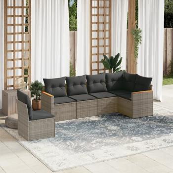 ARDEBO.de - 6-tlg. Garten-Sofagarnitur mit Kissen Grau Poly Rattan