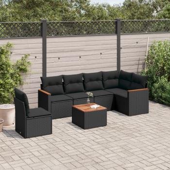 ARDEBO.de - 7-tlg. Garten-Sofagarnitur mit Kissen Schwarz Poly Rattan