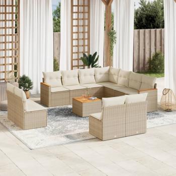 ARDEBO.de - 12-tlg. Garten-Sofagarnitur mit Kissen Beige Poly Rattan