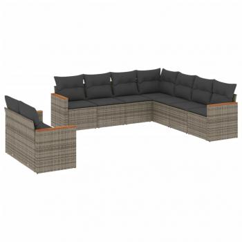 9-tlg. Garten-Sofagarnitur mit Kissen Grau Poly Rattan