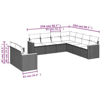 9-tlg. Garten-Sofagarnitur mit Kissen Grau Poly Rattan