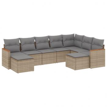 9-tlg. Garten-Sofagarnitur mit Kissen Beige Poly Rattan