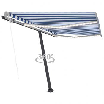 ARDEBO.de - Automatische Markise mit LED & Windsensor 300x250 cm Blau Weiß