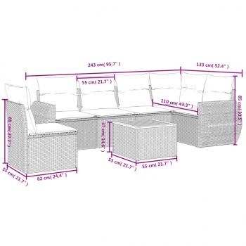 7-tlg. Garten-Sofagarnitur mit Kissen Grau Poly Rattan