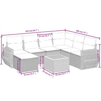 8-tlg. Garten-Sofagarnitur mit Kissen Grau Poly Rattan