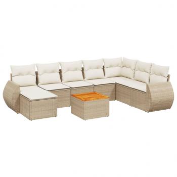 9-tlg. Garten-Sofagarnitur mit Kissen Beige Poly Rattan