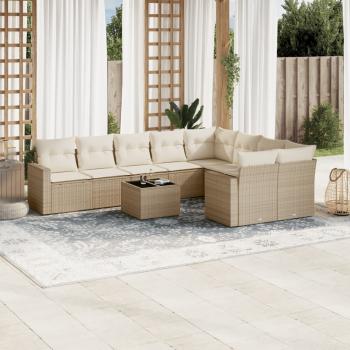 ARDEBO.de - 10-tlg. Garten-Sofagarnitur mit Kissen Beige Poly Rattan