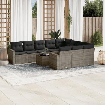 ARDEBO.de - 11-tlg. Garten-Sofagarnitur mit Kissen Grau Poly Rattan