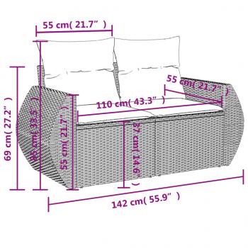 10-tlg. Garten-Sofagarnitur mit Kissen Schwarz Poly Rattan