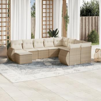 ARDEBO.de - 10-tlg. Garten-Sofagarnitur mit Kissen Beige Poly Rattan