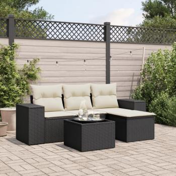 ARDEBO.de - 5-tlg. Garten-Sofagarnitur mit Kissen Schwarz Poly Rattan