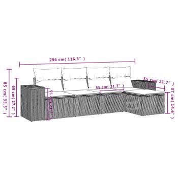 5-tlg. Garten-Sofagarnitur mit Kissen Grau Poly Rattan