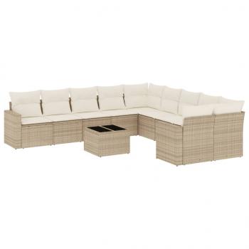 ARDEBO.de - 11-tlg. Garten-Sofagarnitur mit Kissen Beige Poly Rattan