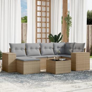 ARDEBO.de - 7-tlg. Garten-Sofagarnitur mit Kissen Beige Poly Rattan