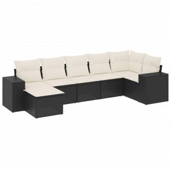 ARDEBO.de - 7-tlg. Garten-Sofagarnitur mit Kissen Schwarz Poly Rattan