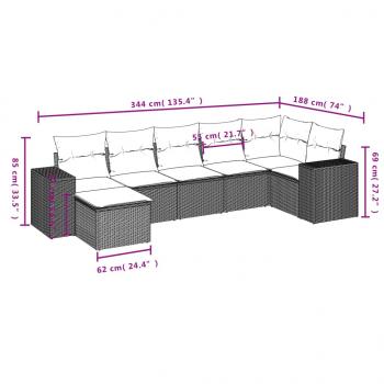 7-tlg. Garten-Sofagarnitur mit Kissen Schwarz Poly Rattan